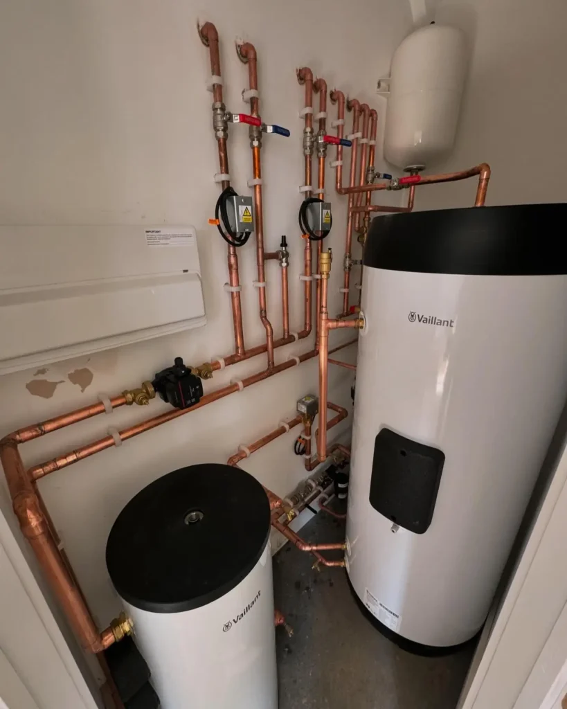 internals of an air source heat pump in a Gloucester home