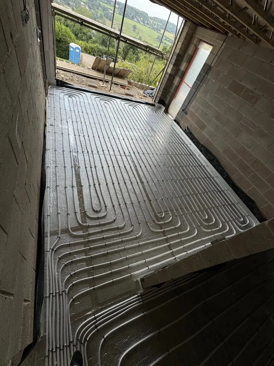 underfloor heating laid out in a Tewkesbury building site